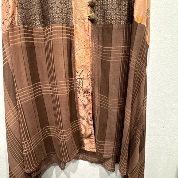 URU Mixed Print Flowy Asymmetrical Tunic Top Womens One Size Silk Boho FLAWED - Picture 4 of 16